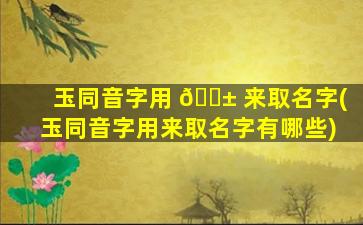 玉同音字用 🐱 来取名字(玉同音字用来取名字有哪些)